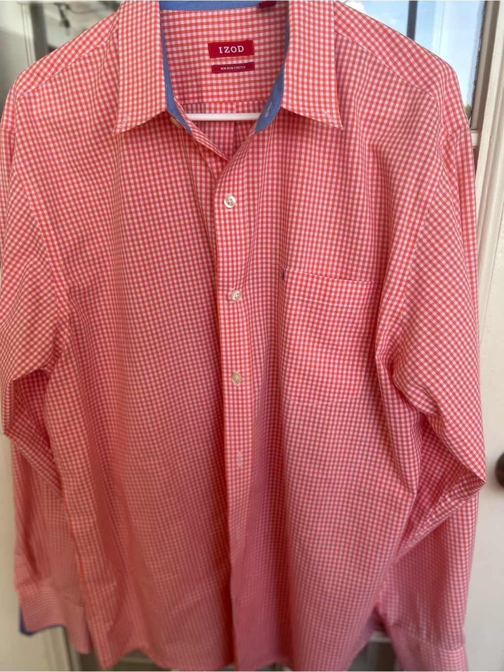 Izod Orange Gingham Long-Sleeve Dress Shirt